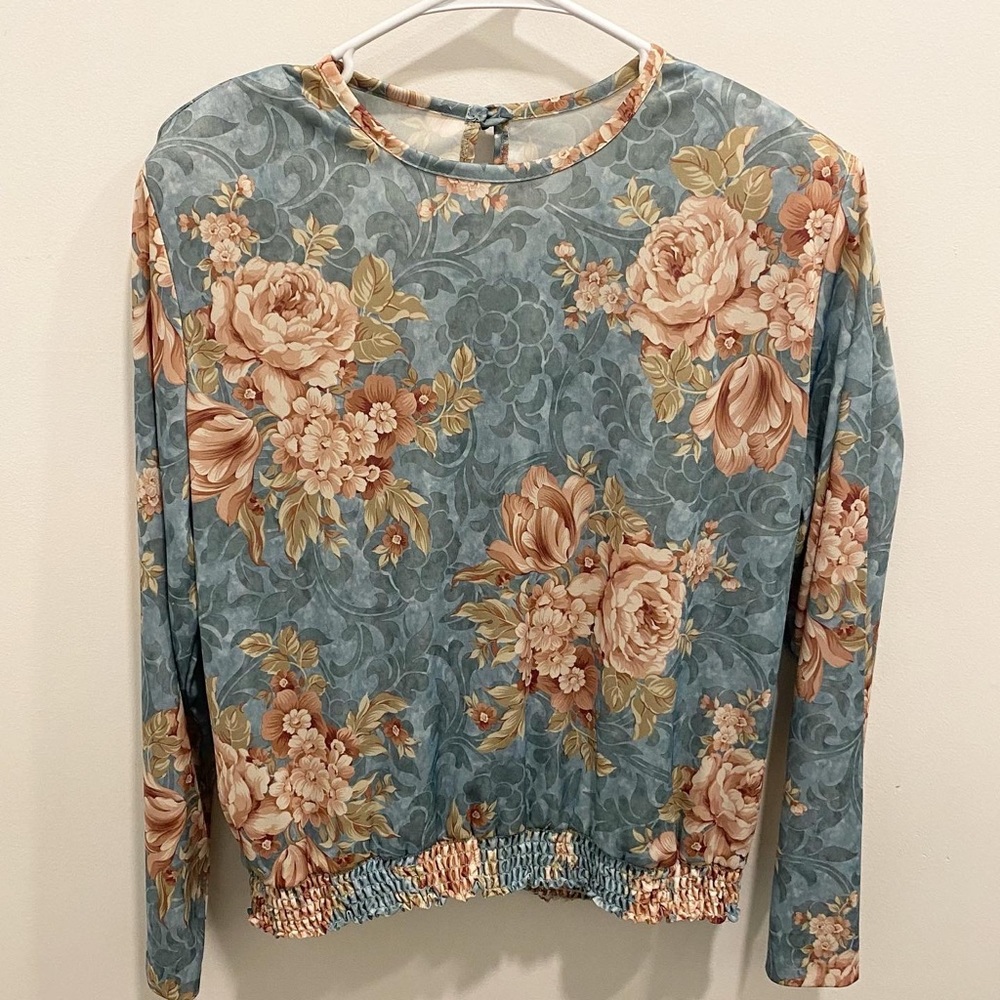 Vintage 80s Muted Baroque Pastels Floral Blouse